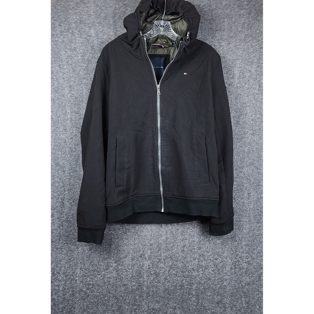 Tommy‎ Hilfiger Hooded Bomber Jacket Men Size S Black Full Zip 15JOH0002